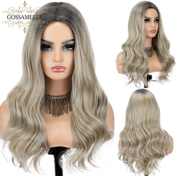 

Gossamelle Long Wavy Synthetic Wigs For Women Middle Part Ombre Blonde Wig Mixed Black Cosplay Wigs High Temperature Fiber