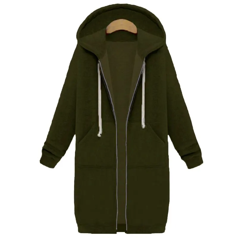 Army Green Puimentiua Повседневная Весенняя коллекция, толстовка на молнии, длинное пальто, Толстовка для женщин, плюс размер 5XL, свободная куртка оверсайз, пальто для женщин, толстовки - Цвет: Army Green