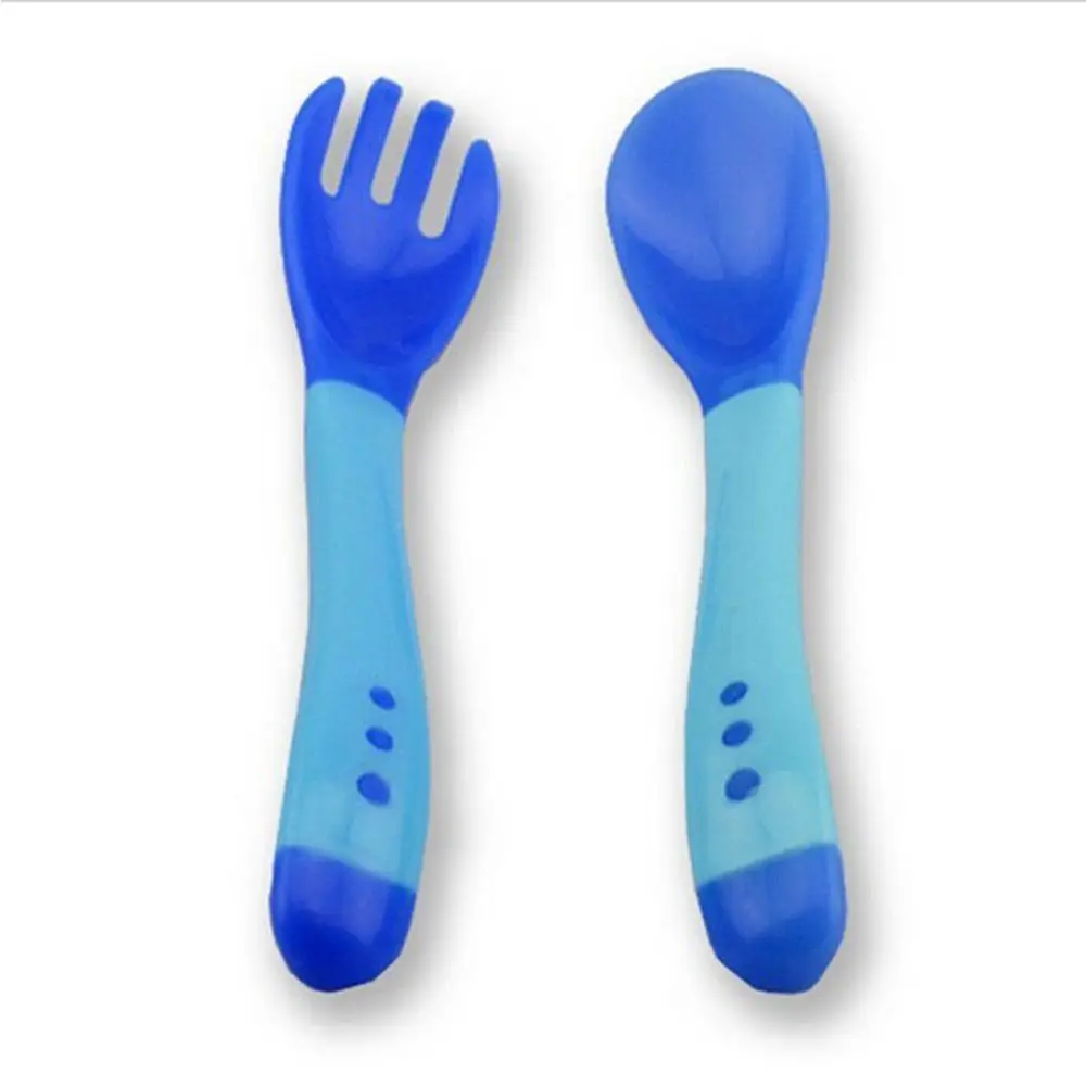 2Pcs Bendable Baby Feeding Fork Spoon Set Portable Baby Children Food Learning Eating Utensils Kids Tableware Spoon Fork 0-3 Y - Color: without box