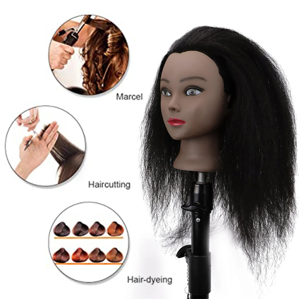 Mannequin Head 100% Human Hair Training Head Afro Hair Manikin Head Manikin  Head for Braiding Practice for Hair Styling Salon Training Head