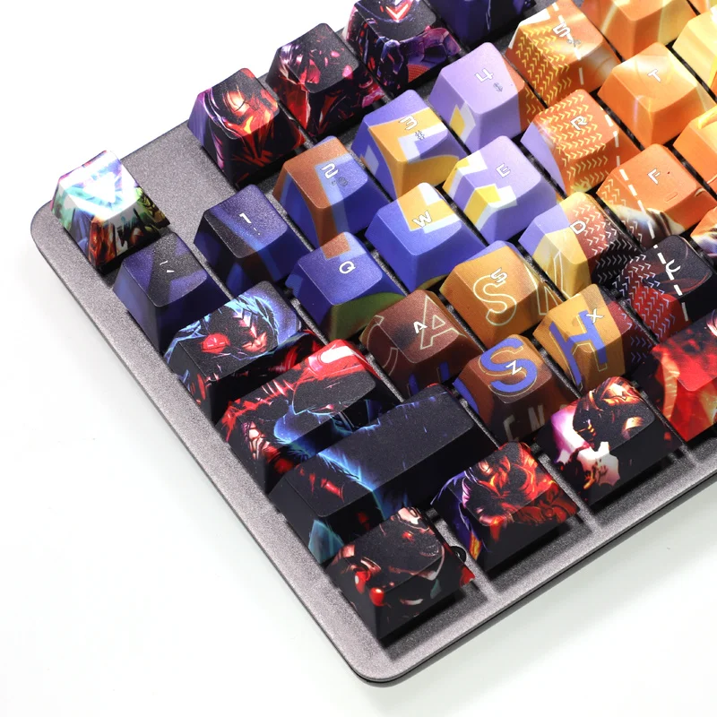 1 conjunto pbt 5 lados corante sublimação keycaps fonte plano tema gaming key caps para lol cherry perfil keycap