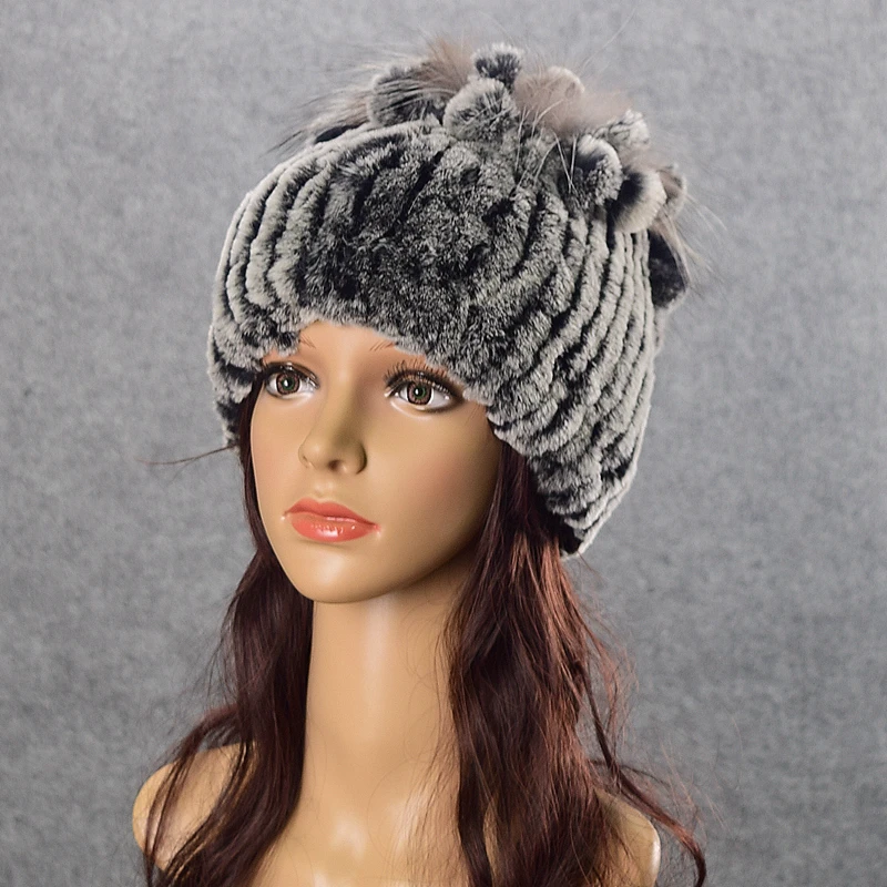 Зимняя модная женская шапка из натурального меха кролика Рекс, женская теплая шапка с ушами, эластичная для девочек - Цвет: color4