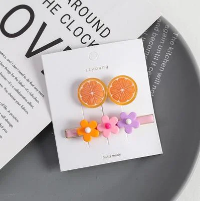 2 шт./компл. корейская модная шпилька для волос милый конфеты цвет фрукт банан арбуз детская заколка для волос стильные аксессуары для женщин девочек - Цвет: orange