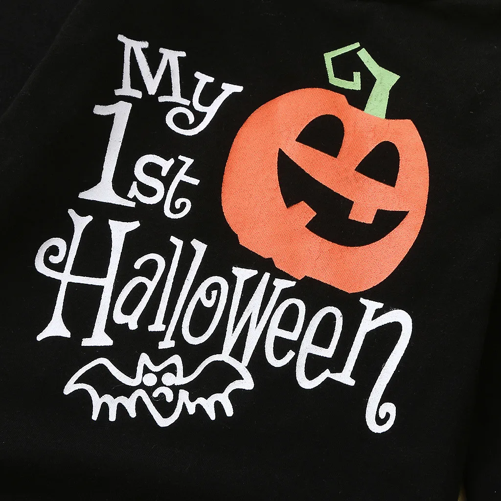 New Winter Party-wear Costume Infant Clothing Set Baby Boy Girl Halloween Letter Romper Bodysuit+Cartoon Pants+Hat Outfits