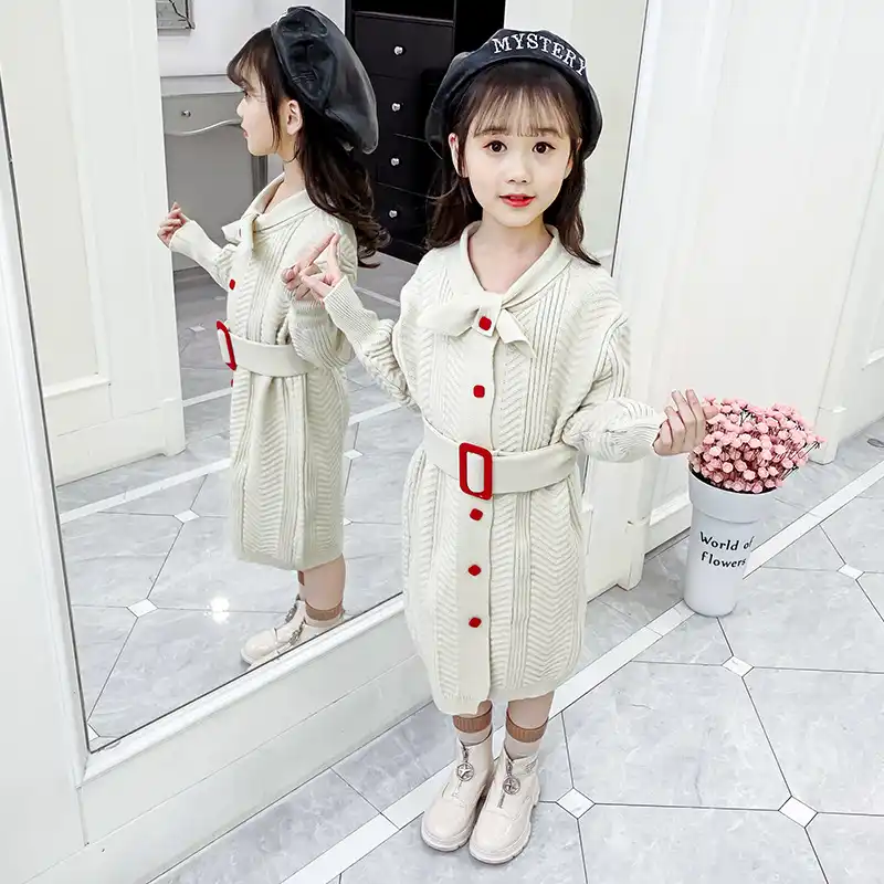 Anak Perempuan Sweater Gaun Musim Dingin Pakaian Gadis Rajutan Cardigan Tombol Sweater Penutupan Belt Gaun Cute Top Sweater Untuk Remaja 3 13y Sweater Aliexpress