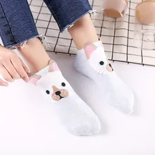 5 пар, новые осенние женские красивые хлопковые носки, носки с рисунками котов, тортов, животных, носки с ушками, повседневные Мягкие носки с рисунками кролика, лисы, Тигра для девочек