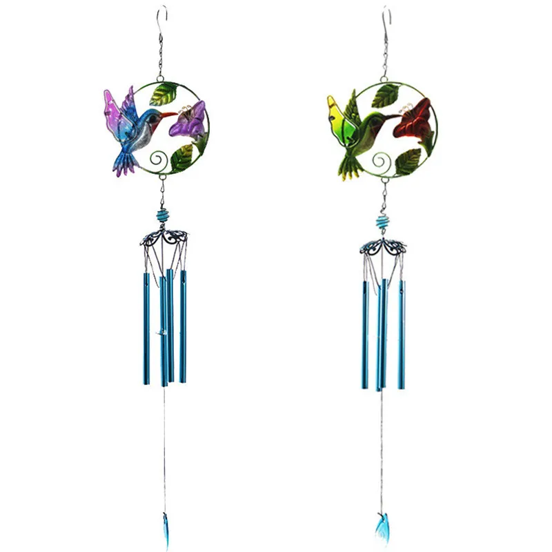 

1PC Wrought Iron Wind Chimes Kingfisher Glass Spray Painted Painting Crafts S Hook Pipe Pendant Courtyard Balcony Creative Gifts