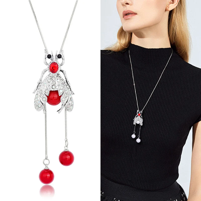 11-Bee Red Pearl RAVIMOUR колье ожерелье для женщин Опаловый камень большая бабочка колье Femme модное ювелирное изделие корейское Длинное колье-цепочка подарок для девушки - Окраска металла: 11-Bee Red Pearl