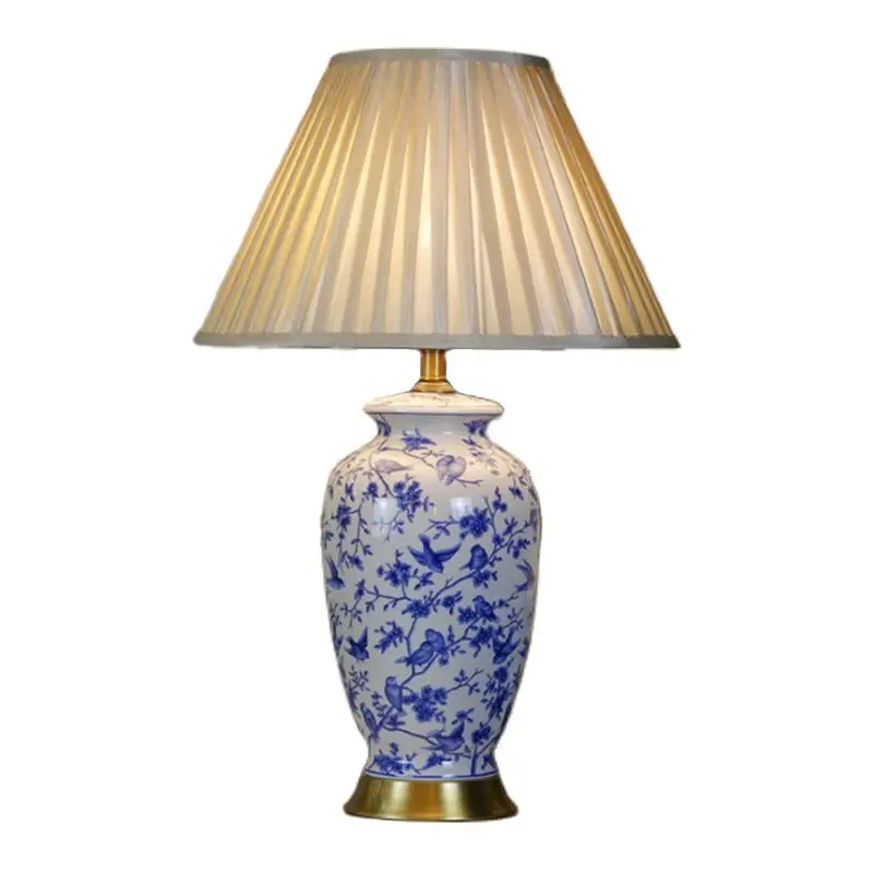 

Chinese Blue And White Ceramic Large Table Lamp Foyer Bed Room Study European Porcelain Desk Light D50