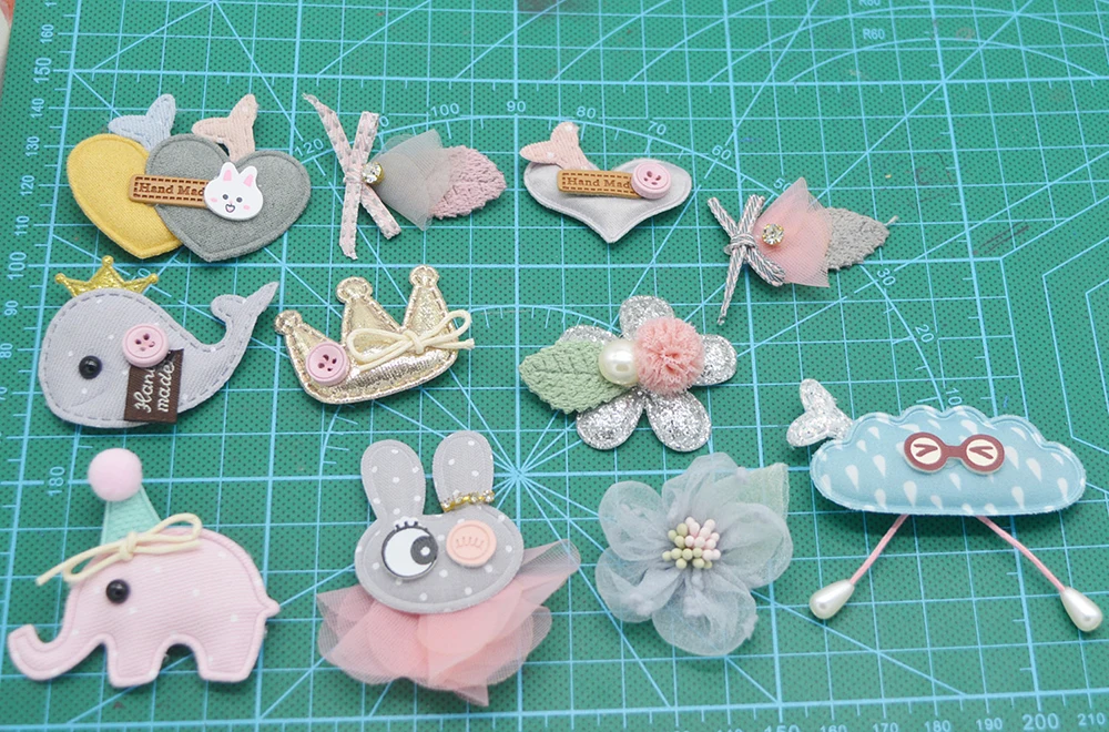 10 teile/los Multi stil gepolsterte appliques für kinder haar clip zubehör und nähen baby tuch socke patches dekoration – Detail 1