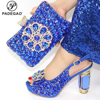 

Christmas New Design 2020 African Popular Matching Shoes and Bag Italian Women Shoes and Bag to Match in Blue Color for Party