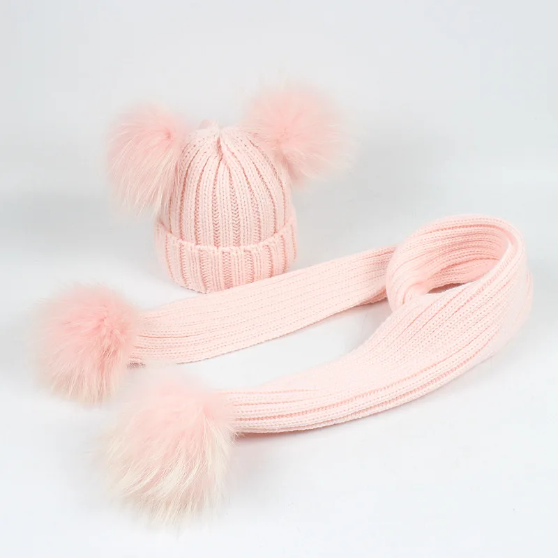 Dollplus шапочка для новорожденного мальчика девочки вязаные теплые зимние шапки помпоны детские шапки шарф 2 шт шерсятная вязаня шапка с помпоном из натурального меха