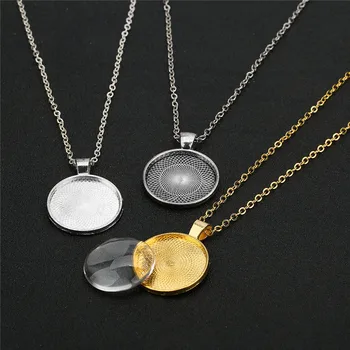 

2pcs Pendants Necklace Base With 25mm 30mm Glass Cabochon Blank Cameo Tray Lobster Clasps Chains Necklace Diy Jewelry Supplies