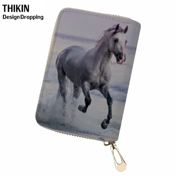 

THIKIN 3D Crazy Horse Printing Women Purses Wallets Credit Business Bank Cards Holder Travel Passport PU Leather 18 Bits Card