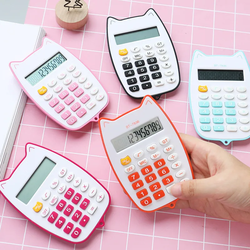 

Mini Cat Handheld Calculator Office Electronics Calculators Battery 12-digit LED Display Calculating Teaching Aids Educational