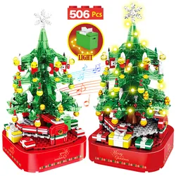 Arbre de noël de ville, boîte à musique, blocs de construction, père noël, lumières LED, Village de noël, jouets pour enfants et filles 