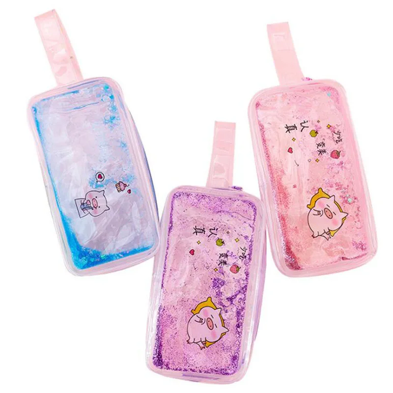 1 шт. чехол для карандашей Kawaii Girl Heart in The Oil Sequins, сумка для наждачной бумаги, креативная прозрачная большая емкость, сумка для хранения косметики