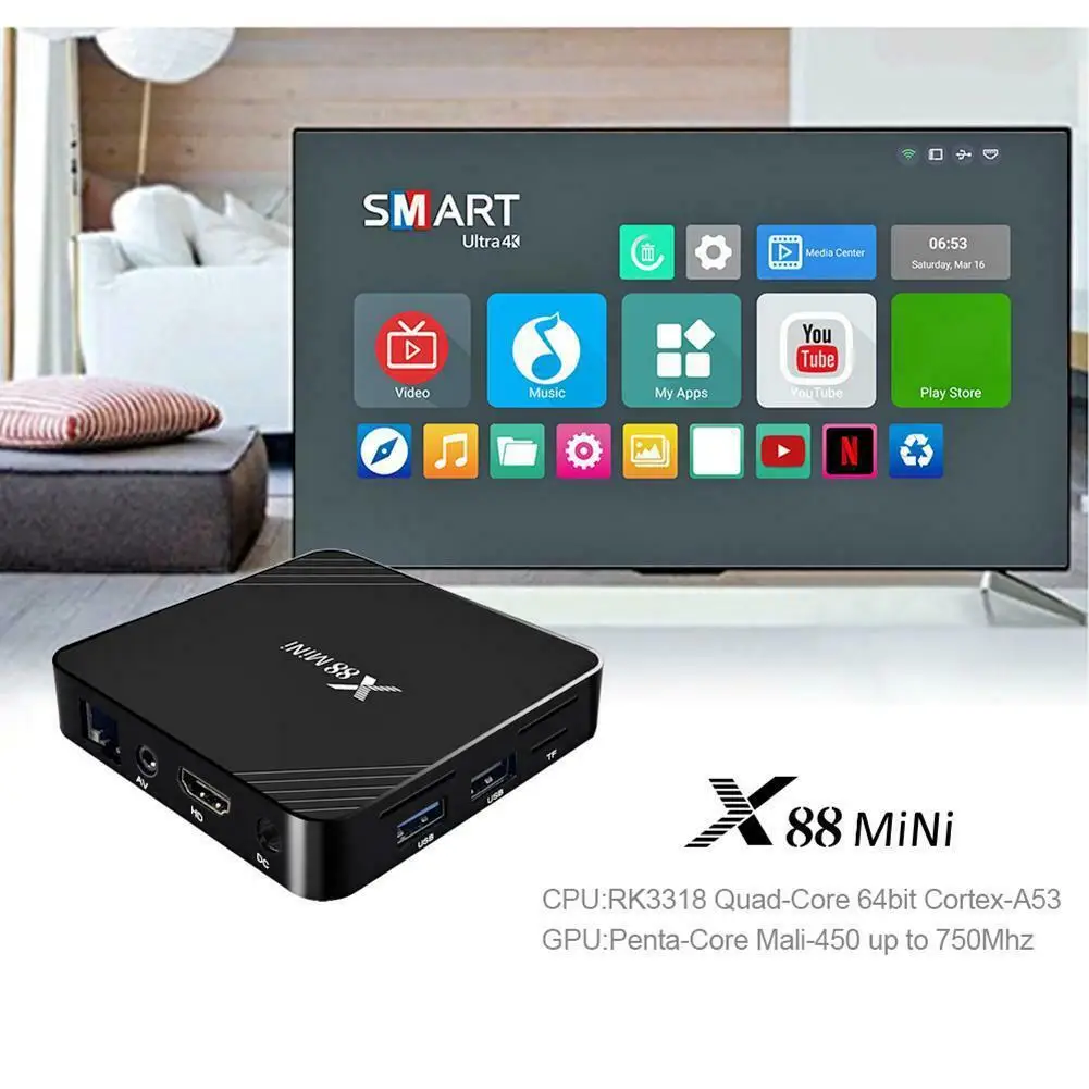 Телеприставка мини сетевой плеер RK3318 4K HD сетевая телеприставка 2G/16G для Android 9,0 ТВ приемник сигнала