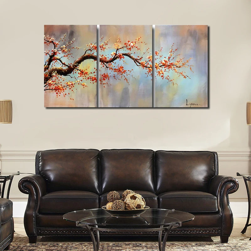 

100% Hand Painted Flower Oil Painting On Canvas Yellow Plum Blossom Wall Art for Living Room Bedroom Home Decoration 3Pieces/Set