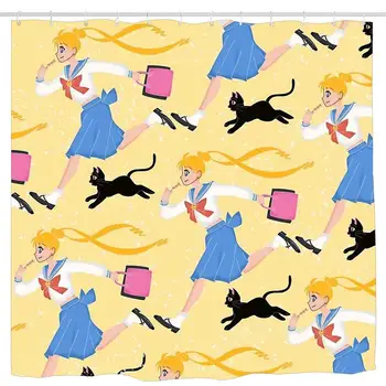 

Sailor Moon Shower Curtain, Details Artistic Picture, Cloth Fabric Bathroom Decor Set with Hooks 6072 inch