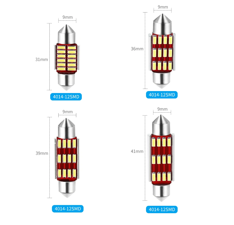 10 шт. светодиодный светильник Voiture 36 мм 39 41 купол lumiere 12SMD 4014 CANBUS De interieur c5w Ampoules Feux