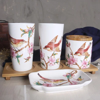5 Pieces Set B Керамический продукт для ванной комнаты, диспенсер для мыла, мыльница, держатель для зубных щеток, стакан для полоскания с подносом, набор аксессуаров для ванной комнаты, свадебные подарки - Цвет: 5 Pieces Set B
