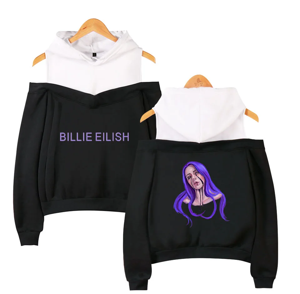 KPOP Billie Eilish розовые толстовки женские с длинным рукавом с открытыми плечами толстовки с капюшоном Harajuku спортивный костюм уличная хип-хоп одежда