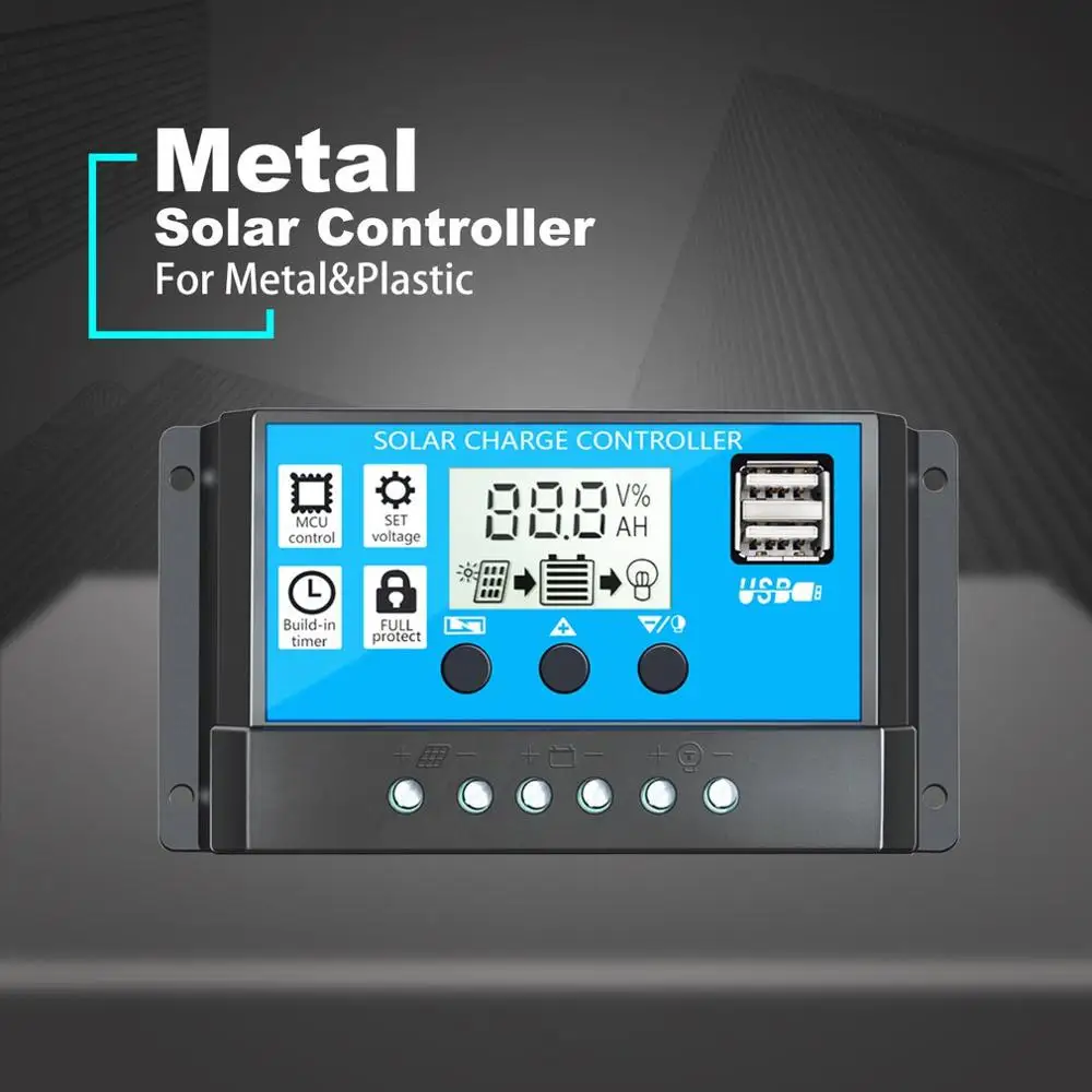 

60A/50A/40A/30A/20A/10A Auto Solar Charge Controller PWM Controllers LCD Dual USB 5V Output Solar Panel PV Regulator