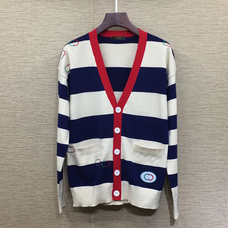 

Jiu si Available 2019 Autumn And Winter New Style Knitted Cardigan Sweater Men's G Home Stripes Sweater Coat