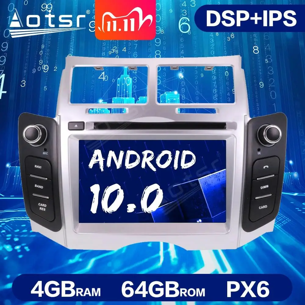 

Автомобильный DVD-плеер, Android 10,0, PX6, 4 Гб + 64 ГБ, DSP, мультимедийный плеер для Toyota Yaris 2005-2011, автомобильное стерео, GPS-навигатор, головное устройство