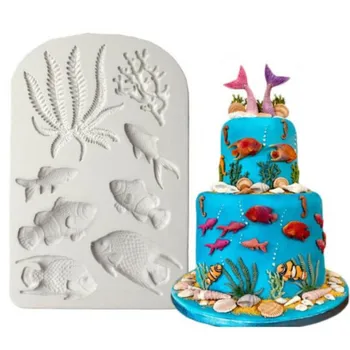 

1pcs Fish Seaweed Silicone Mold DIY Cake Border Fondant Cake Decorating Tools Sea Coral Cupcake Chocolate Moulds Cake Tools