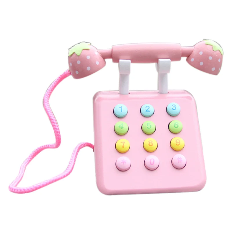 

Girl Toys Phone Strawberry Simulation Pink Telephone Furniture Wooden Toys Child Educational Birthday Gift