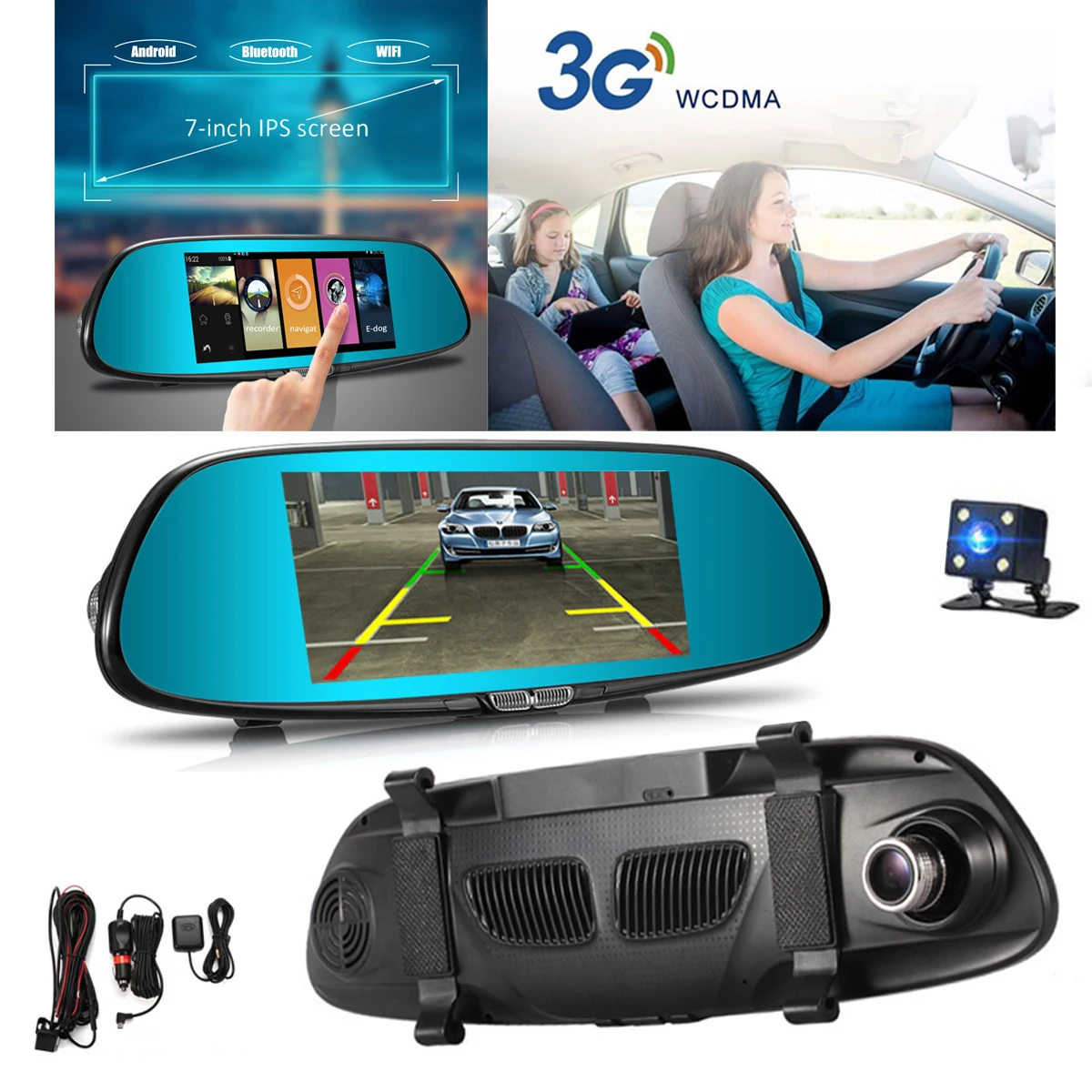 Renoster 7 дюймов сенсорный экран 1080P поток зеркало заднего вида Автомобильный видеорегистратор камера видеорегистратор wifi gps двойной объектив Dashcam Android
