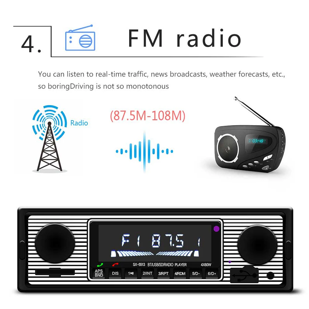 AMPrime 12 в Bluetooth Авто Радио 1DIN стерео аудио MP3 плеер FM радио приемник Поддержка Aux вход SD USB MMC Пульт дистанционного управления