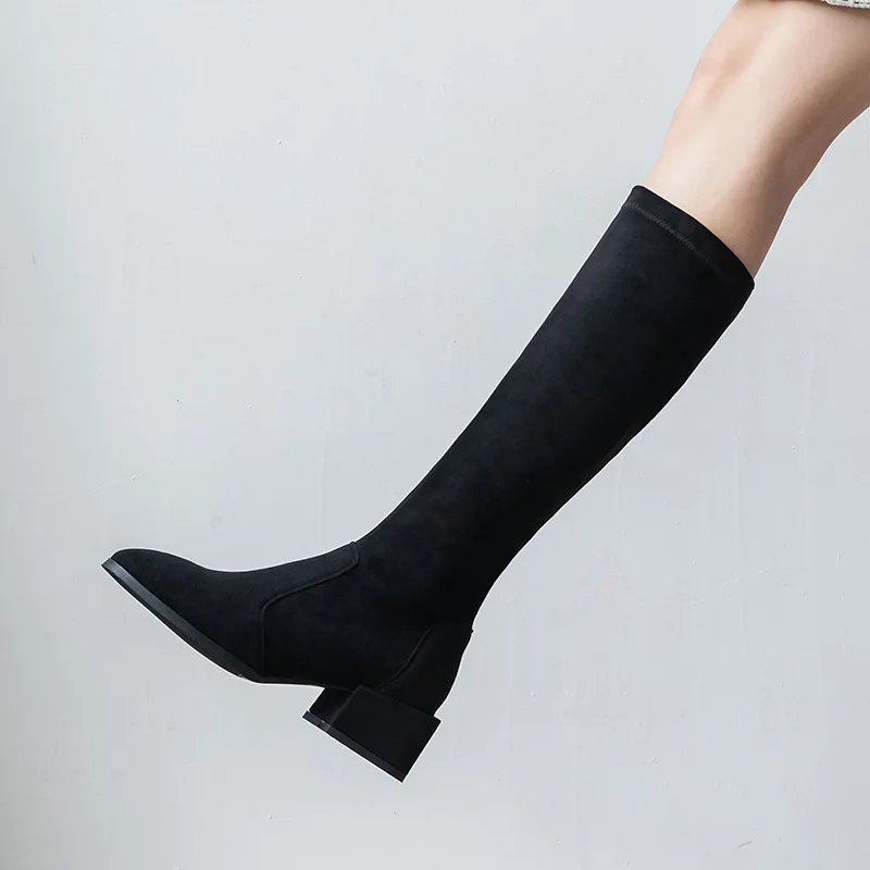 

Short-height Thigh Boot Women's Knee Middle Boots Semi-high Heeled Chunky-Heel Small Shoes Women's 313233 Martin Boots Explicit