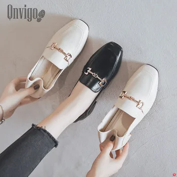 

Qnvigo Shoes Woman Mary Janes Basic Big Sizes Classic Elegant Metal Decoration Office Loafers Lazy Women's Shoes 2020 Fashion