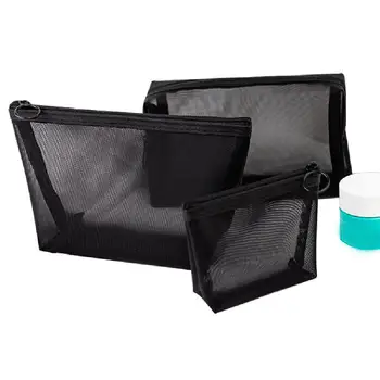 

Portable Mesh Cosmetic Wash Bag Zipper Travel Toiletry Storage Pouch Organizer Make up Brush Case ofertas black friday XmasGift