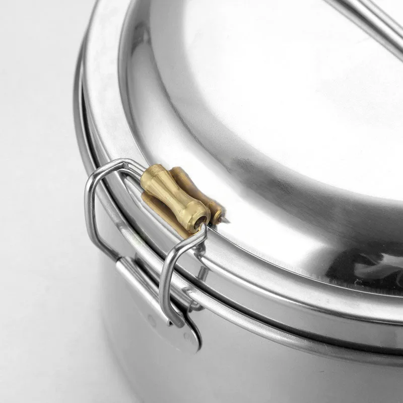 

Food Lunch Box 2 Tier Container Round Shape Picnic Silver Portable Camping Large capacity Stainless Steel