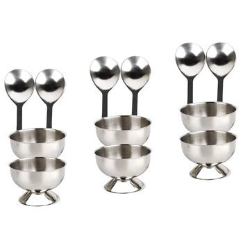 

Stainless Steel Egg Cups Set for Hard Soft Boiled Eggs with 6 Egg Cup Holders 6 Egg Spoons,Enjoy Egg Cups Breakfast