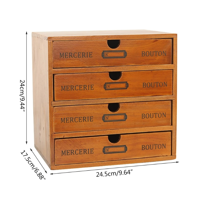 T3EA Wooden Retro 4 Layer Drawer Storage Box Desktop Dividers Organizer Cosmetic Jewelry Rustic Shelf Cabinet Home | Дом и сад