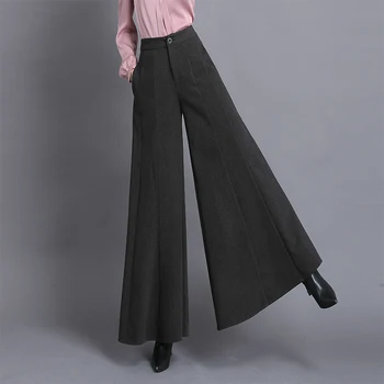 

Women's Solid Loose Woolen Wide Leg Pants Long Trousers Elegant Palace A-line Pant Female 2019 Winter Thick Warm Pants XXXL Size