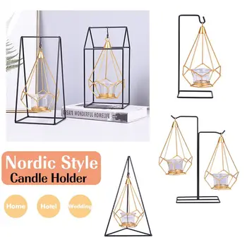 

5 Styles Nordic Scandinavian Style Wrought Iron Geometric Candle Holders Home Decorate Metal Crafts candlestick Home Decoration