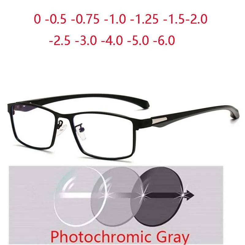 Full Frame Square Myopia Glasses With Degree Metal Anti-blue Light Prescription Spectacles 0 -0.5 -0.75 -1.0 -1.5 -2.0 To -6.0