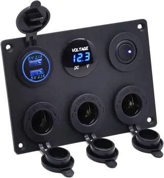 

Dual USB Charger Socket 2.1A&2.1A + LED Voltmeter + 3 Socket Cigarette Lighter Adapter 12V Power Outlet + ON-Off Toggle Switch