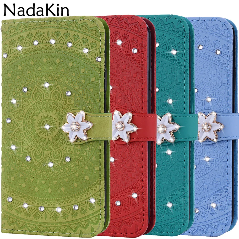 

Luxury Datura Glitter Diamond Book Case Shell for Samsung Galaxy J4 J6 Note 10 Plus J3 2018 J5 J7 2017 EU Note 9 Flip Cover