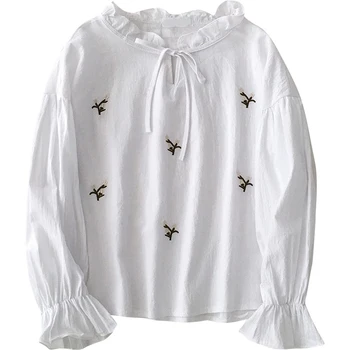 

Sweet Style Women Blouse 2021 Summer New Embroidery Flare Sleeved Loose Female All Match Pulls Outwear Tops