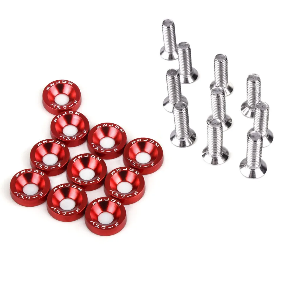 Fender Washers,JDM Style Fender Washer And M6 Bolt for Honda Civic Integra RSX EK EG DC License Plate Bolts (10pcs/Pack) RS-QRF002