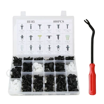 

408 Pcs Rivets Moulding Bumper Car Door Trim Push Type Clips with Remover Tool