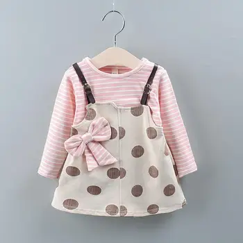 

Girls Dress 2019 Kids Baby Girl Fashion Striped Dot Print Bow Long Sleeve Party Princess Dress Clothing with good quality