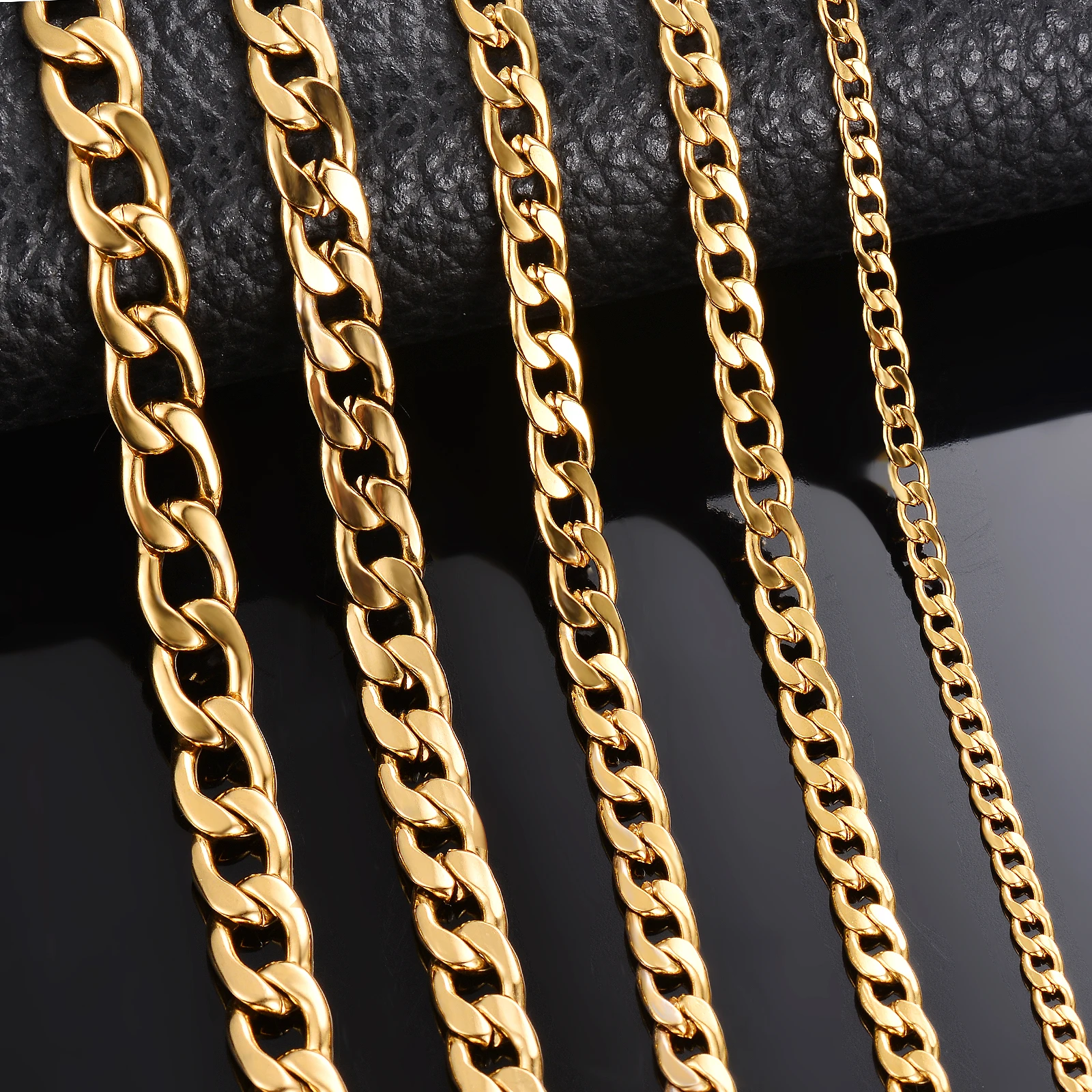 1-piece-Length-21cm-100cm-Gold-Color-Flat-Curb-Chain-Necklace-3mm-7-5mm ...